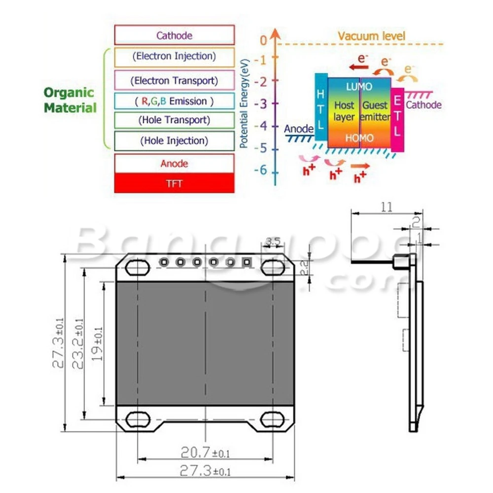 Vista lateral de pantalla OLED 0.96 pulgadas para proyectos Arduino