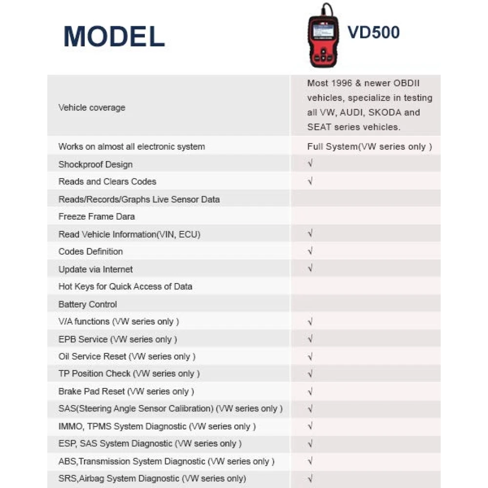 Ancel VD500 OBD2 VW, Audi, Seat és Skoda modellekhez
