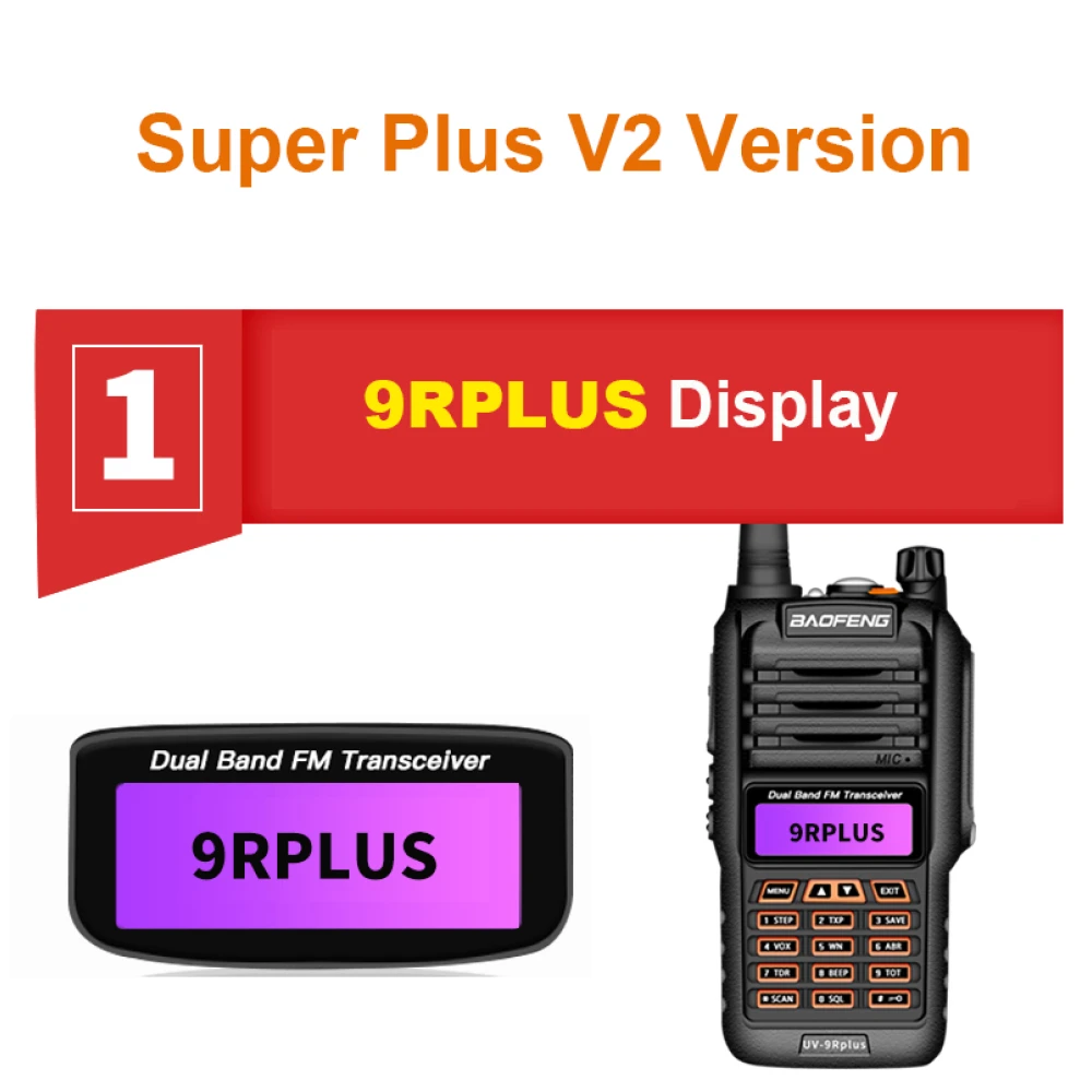 Baofeng UV9R Plus walkie talkie con pantalla dual y modo de espera dual para dos canales
