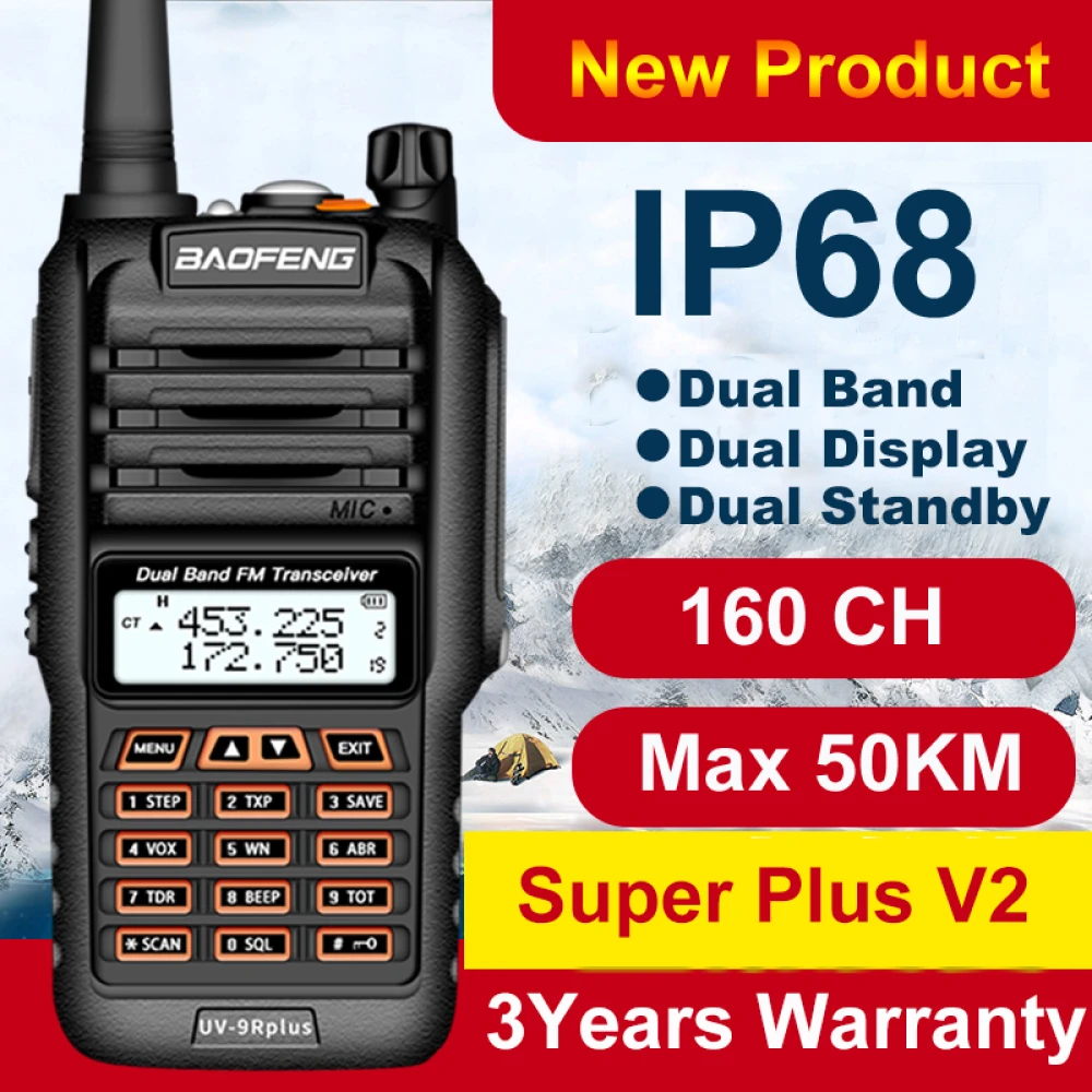 Baofeng UV9R Plus nagy hatótávú walkie-talkie, 160 csatorna VHF/UHF