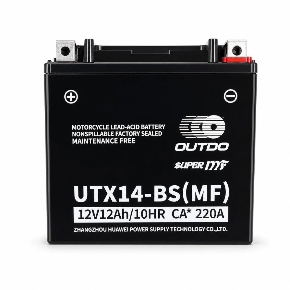 Motorkerékpár akkumulátor AGM 12V 12Ah OUTDO UTX14-BS(MF) - Kompatibilis: Yuasa YTX14-BS / GTX14-BS / ETX14-BS