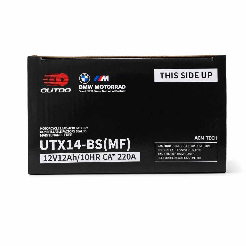 Motorkerékpár akkumulátor AGM 12V 12Ah OUTDO UTX14-BS(MF) - Kompatibilis: Yuasa YTX14-BS / GTX14-BS / ETX14-BS