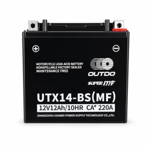 Motorkerékpár akkumulátor AGM 12V 12Ah OUTDO UTX14-BS(MF) - Kompatibilis: Yuasa YTX14-BS / GTX14-BS / ETX14-BS