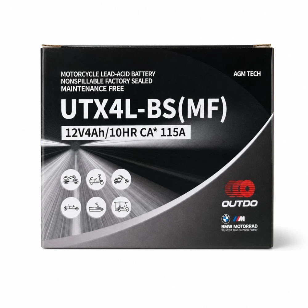 Motor Akkumulátor AGM 12V 4Ah OUTDO UTX4L-BS(MF) - Kompatibilis Yuasa YTX4L-BS / GTX4L-BS / ETX4L-BS
