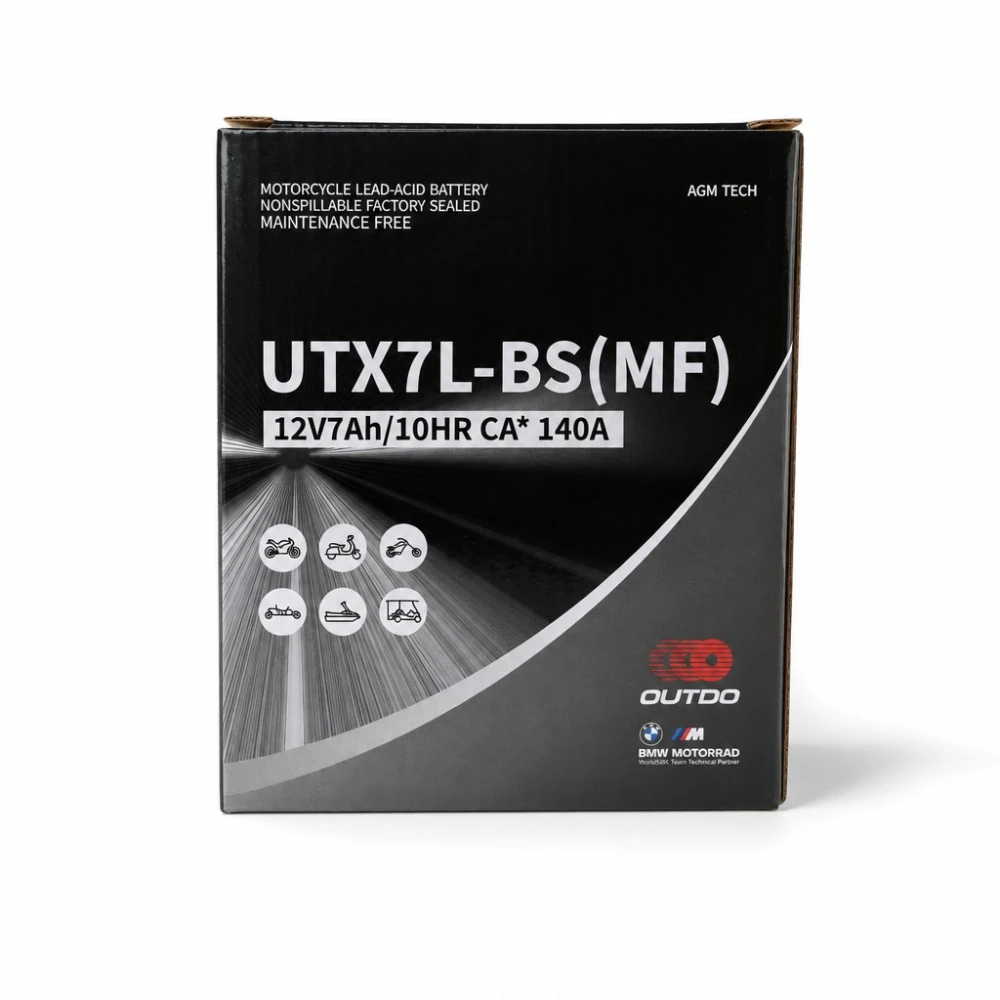 Motorkerékpár akkumulátor AGM 12V 7Ah OUTDO UTX7L-BS(MF) - Kompatibilis: Yuasa YTX7L-BS / GTX7L-BS / ETX7L-BS