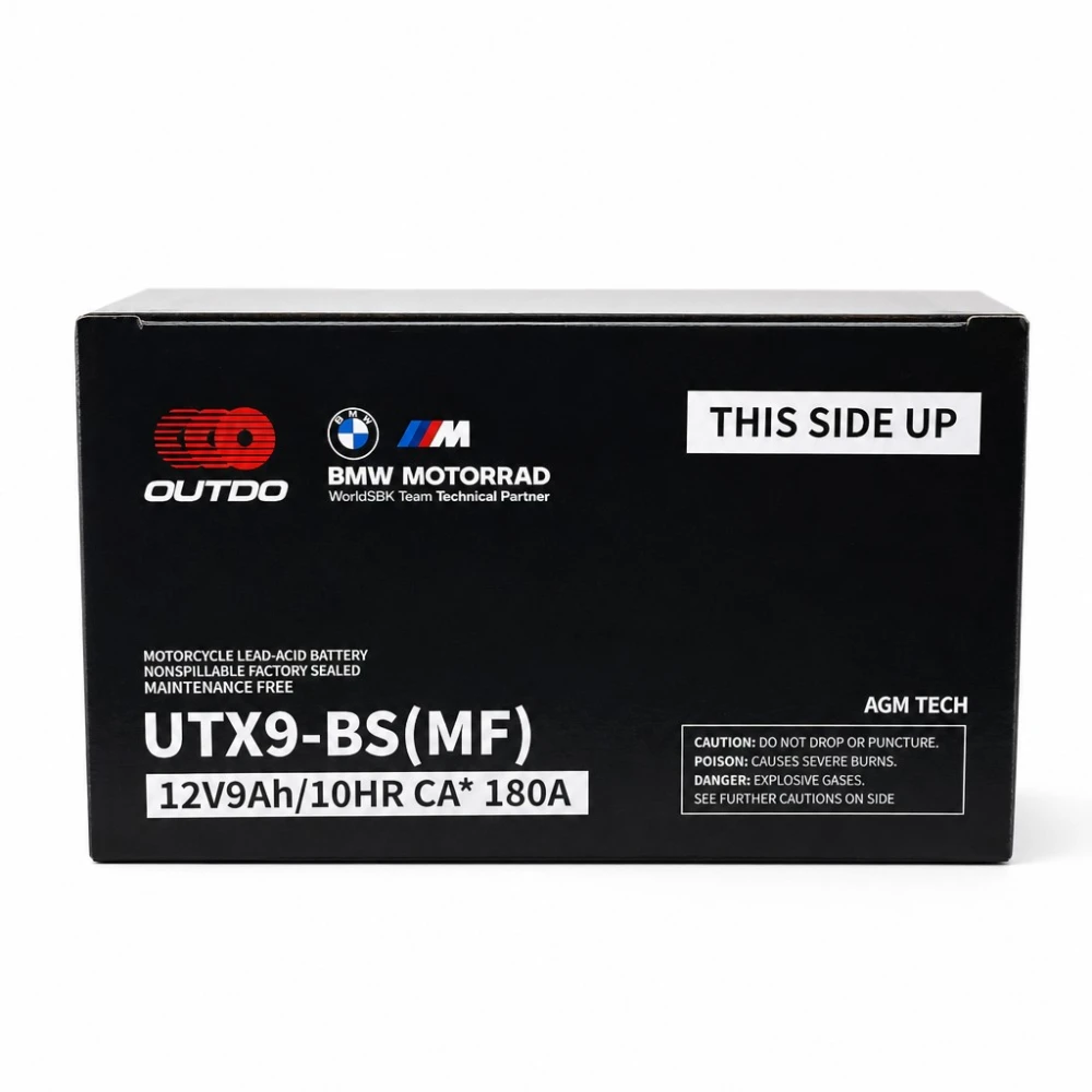 Motor AGM Akkumulátor 12V 9Ah OUTDO UTX9-BS(MF) - Kompatibilis Yuasa YTX9-BS / GTX9-BS / ETX9-BS