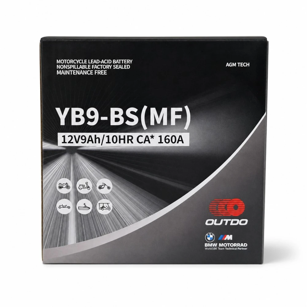 Motor AGM Akkumulátor 12V 9Ah OUTDO YB9-BS(MF) - Kompatibilis Yuasa YB9-B / GS GM9Z-3B-1 / GS YB9-B / 12N9-4B-1 (flooded)