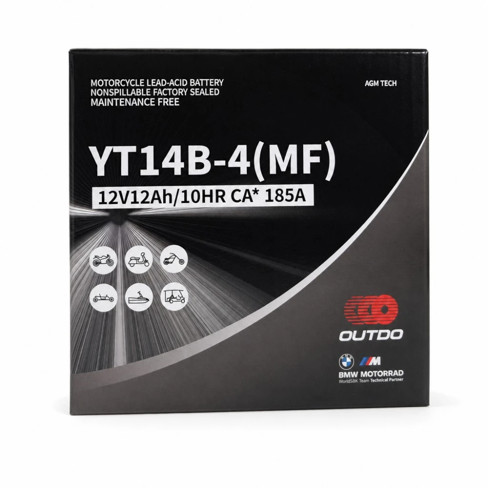Motorkerékpár Akkumulátor AGM 12V 12Ah OUTDO YT14B-4(MF) - Kompatibilis Yuasa YT14B-BS / GT14B-BS / GT14B-4 / ETZ14B-BS / ET14B-4