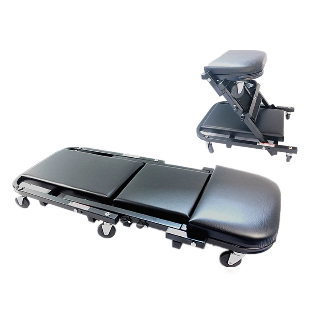 Műhelyi szerelőfekvő szék, összecsukható, párnázott, kerekes