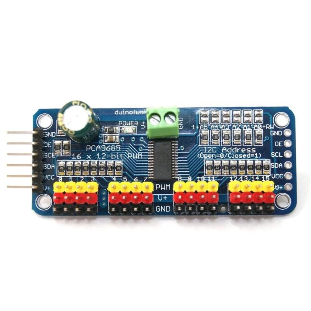 PCA9685 16 csatornás 12 bites PWM I2C szervóvezérlő Arduino kompatibilis