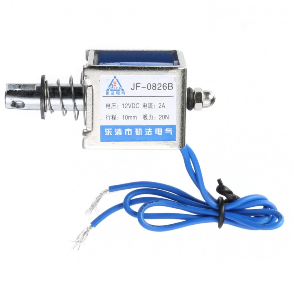 12Vdc JF-0826B húzó-toló szolenoid rugóvisszatéréssel Arduinohoz