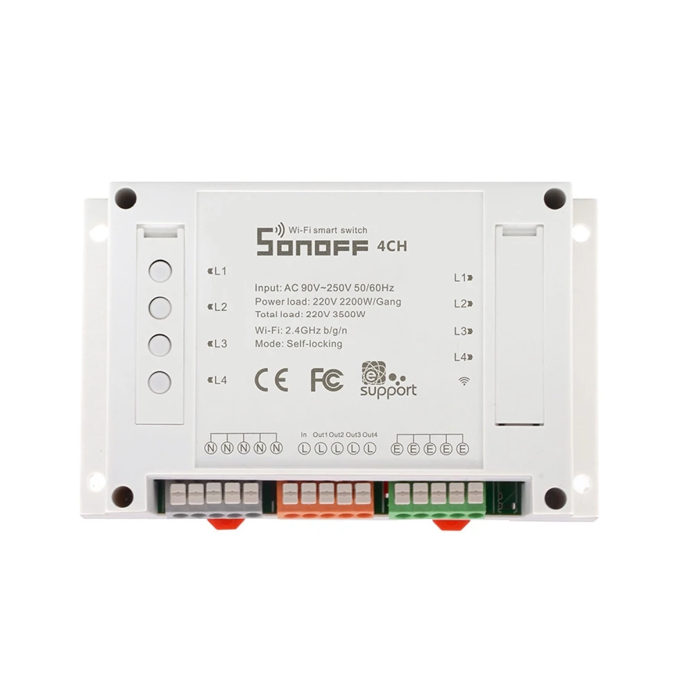 Sonoff WiFi kapcsoló 4 csatornás okosotthonhoz, Alexa és Google Home kompatibilis