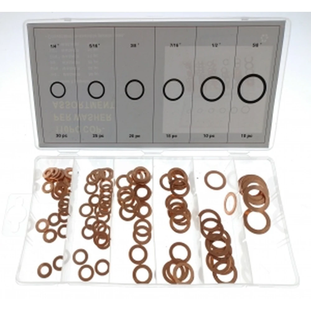 110 darabos réz alátét készlet több méretben javításhoz
