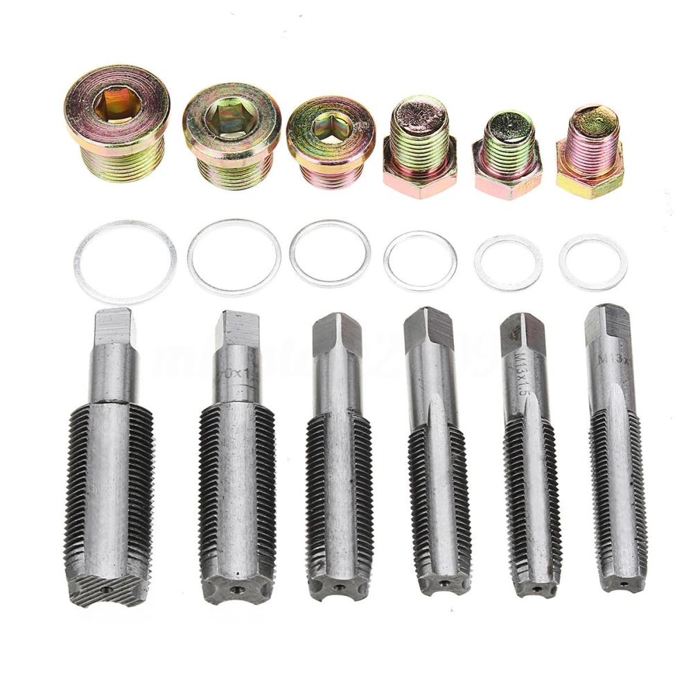 Estuche plástico con juego reparación rosca tapón carter aceite 114 piezas