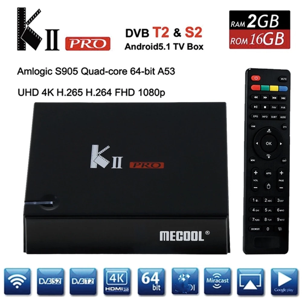 Kii Pro kettős tuner DVB-S2 DVB-T2 Android TV Box 2GB/16GB 4K