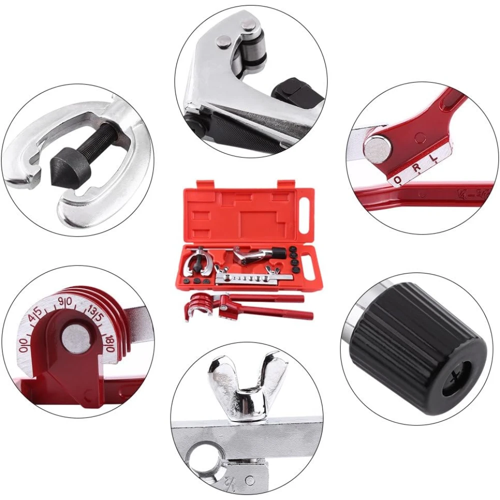 45 fokos csőperemező és csőhajlító készlet rézhez, rozsdamentes acélhoz és alumíniumhoz