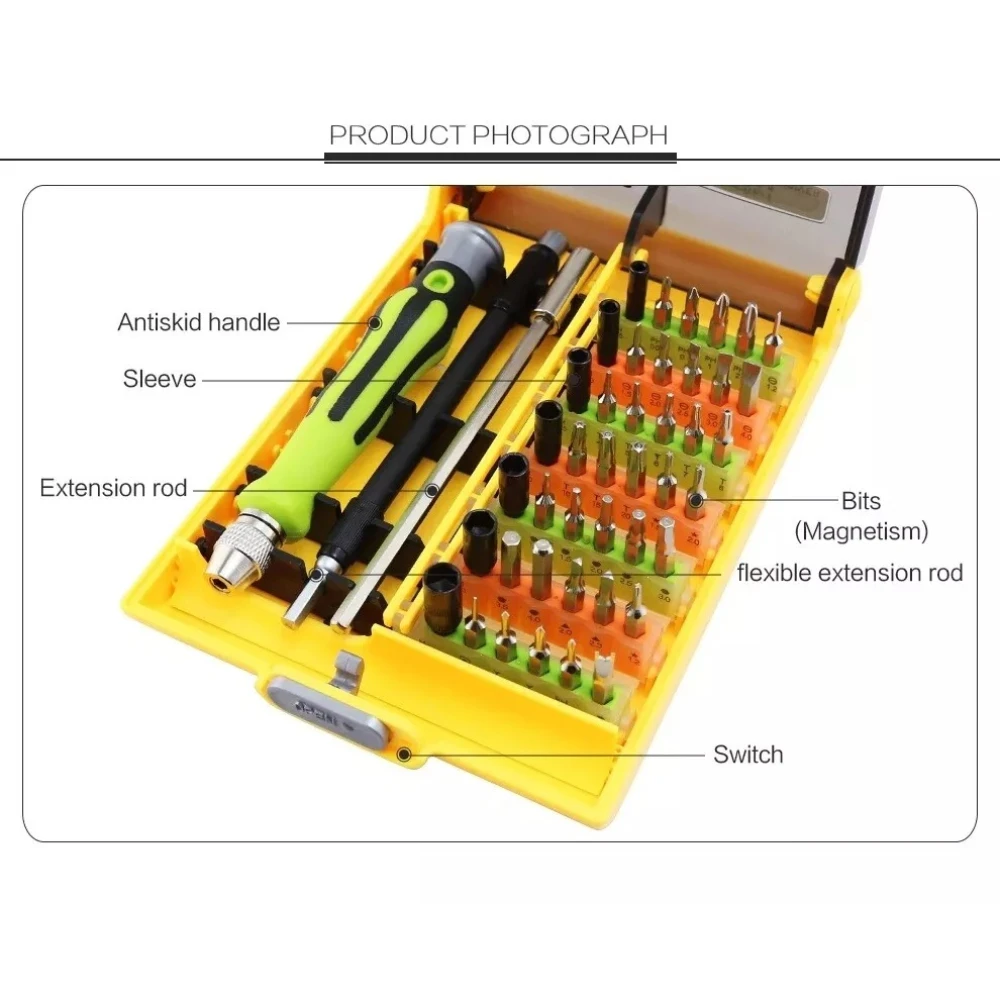 Puntas de destornillador de acero cromo-vanadio organizadas en estuche compacto