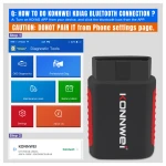 Dispositivo KONNWEI KDIAG mostrando resultados de diagnóstico en iOS