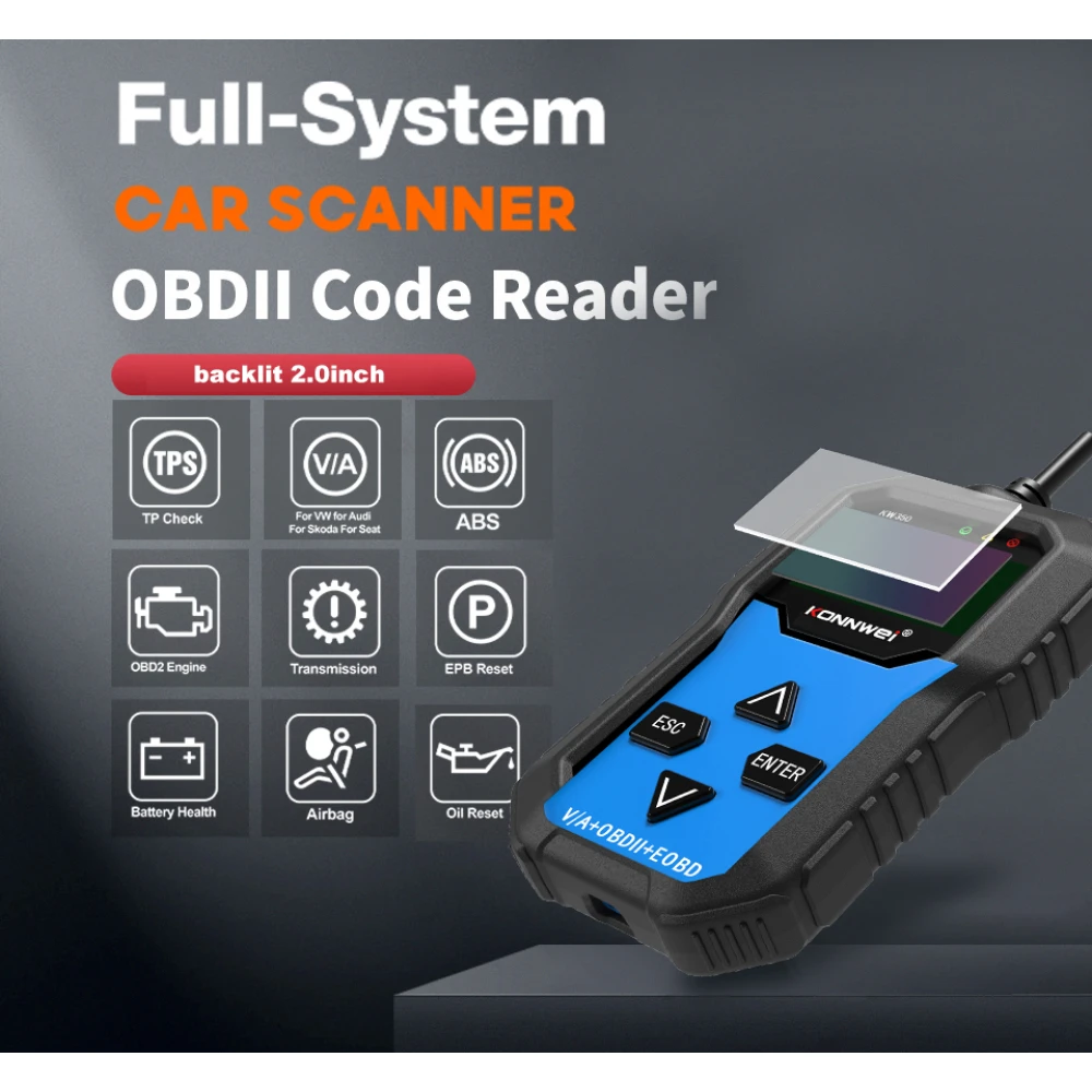 Konnwei KW350 teljes rendszerű diagnosztikai műszer VW Audi Seat Skoda