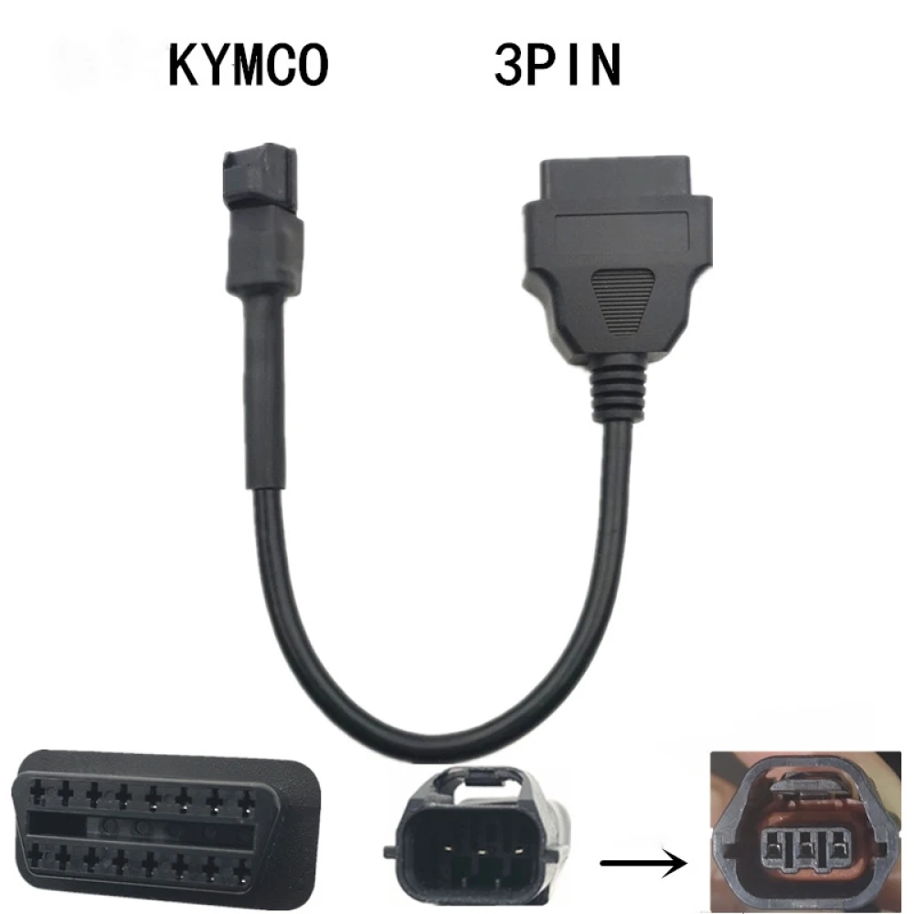 Cable adaptador Kymco 3Pin a 16Pin OBD2 para motos en taller