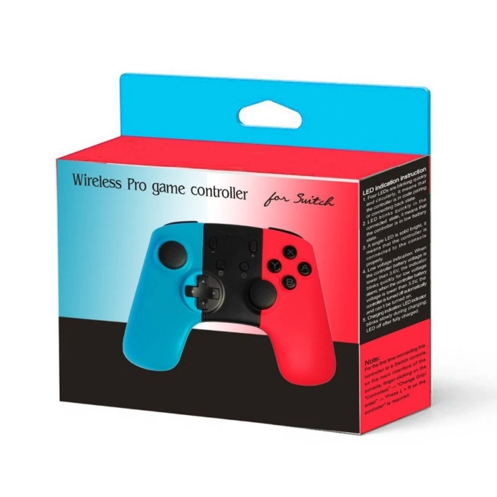 Controlador inalámbrico para Nintendo Switch con diseño ergonómico azul y rojo