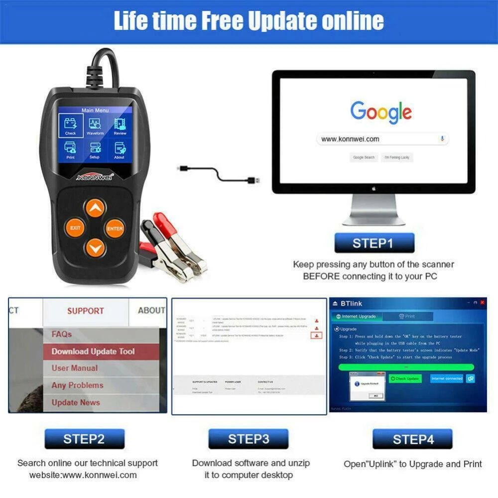 Konnwei KW600 12V akkumulátor-tesztelő autóhoz és motorhoz