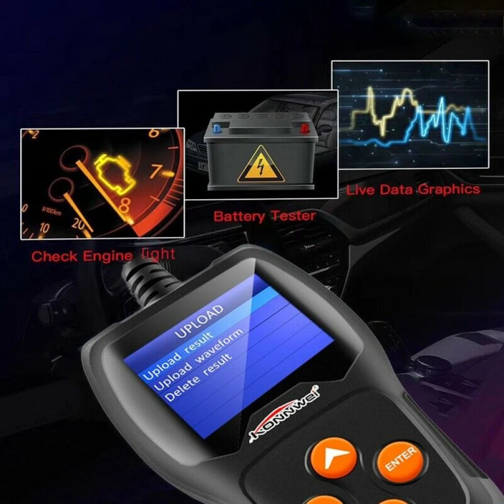 Konnwei KW600 12V akkumulátor-tesztelő autóhoz és motorhoz