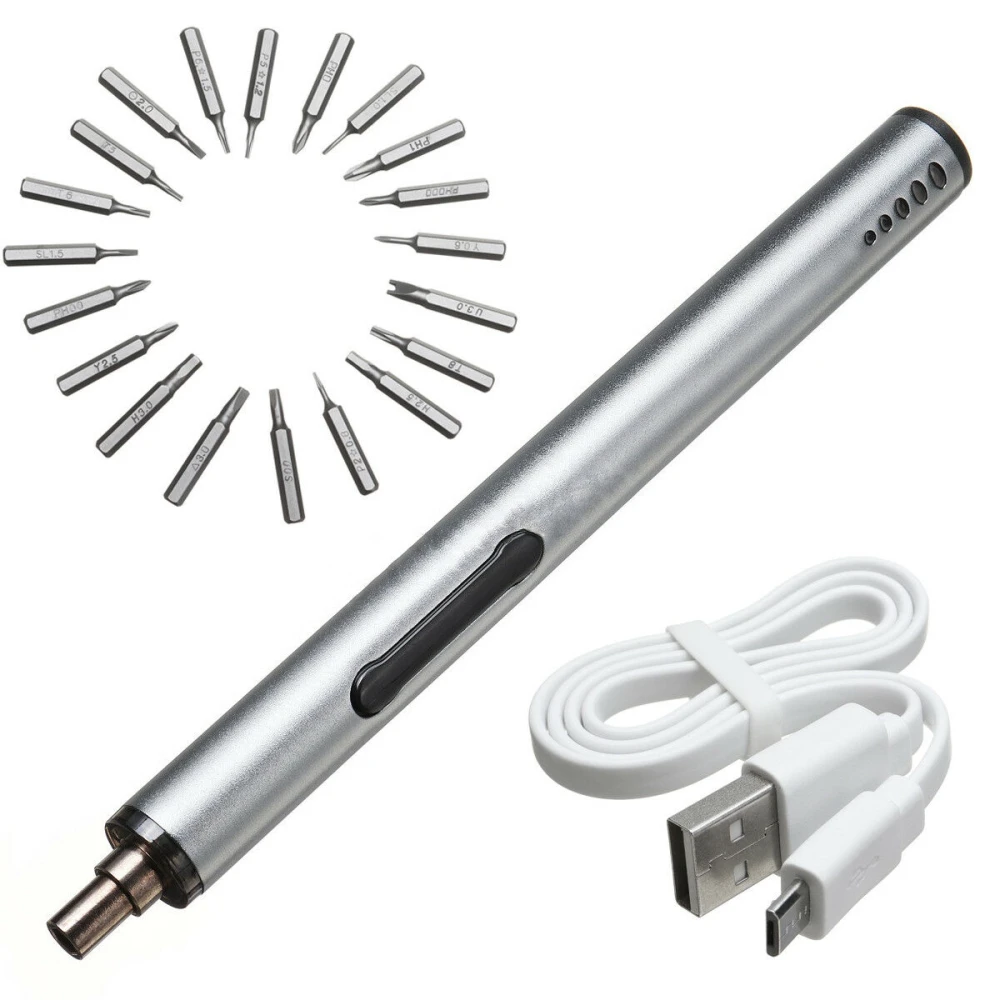 Mini elektromos csavarhúzó, vezeték nélküli, USB-s, 3 LED, 22 az 1-ben szett