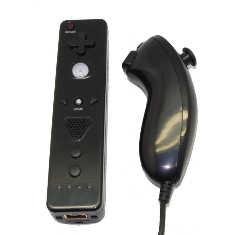 Wii Remote vezérlőcsomag beépített Motion Plus-szal és kompatibilis fekete Nunchuckkal