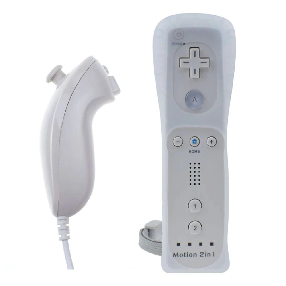 Detalle del Nunchuck compatible para Wii conectado al mando