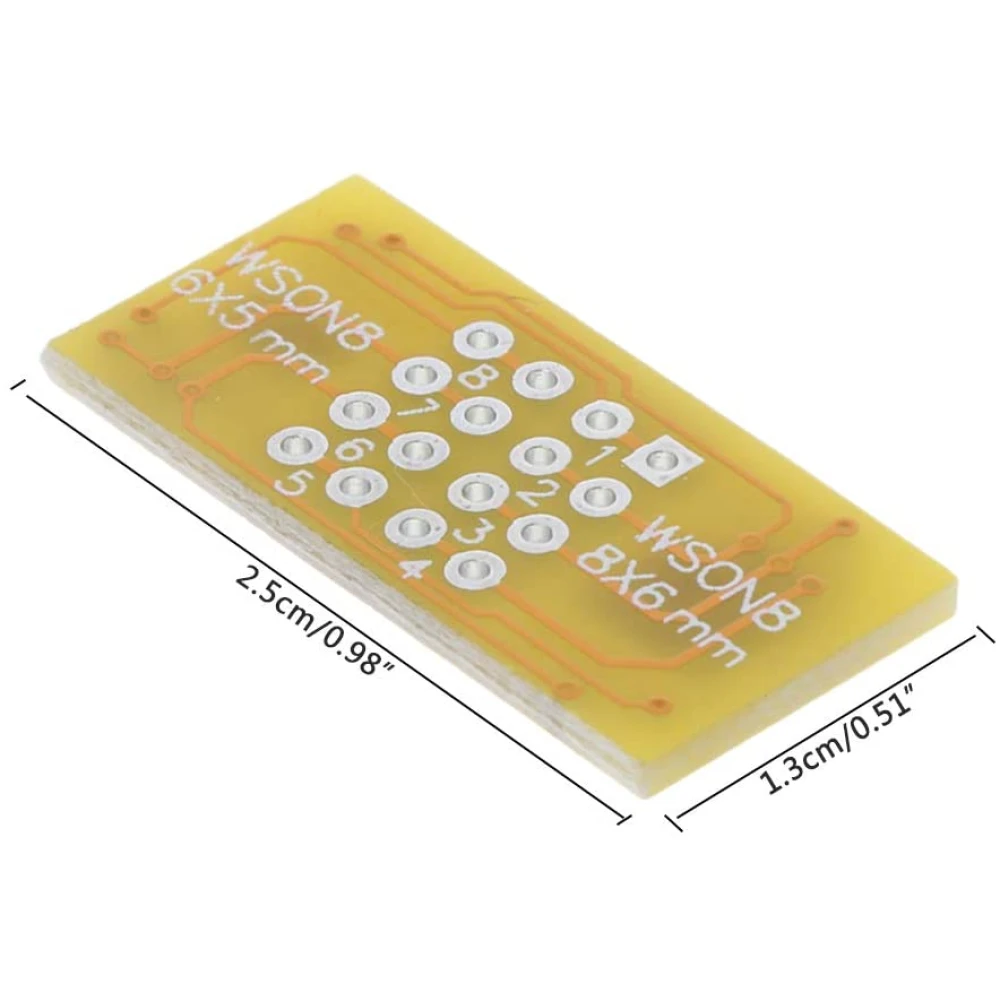 Vista lateral de la placa adaptadora WSON8 a DIP8 para chips QFN8 y MLF8