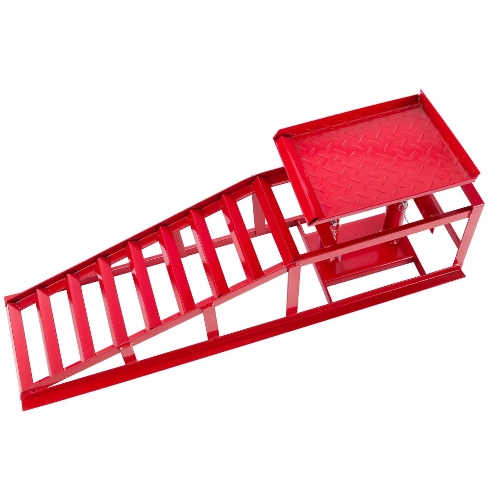 Detalle del gato hidráulico integrado en rampa para coche 2 toneladas