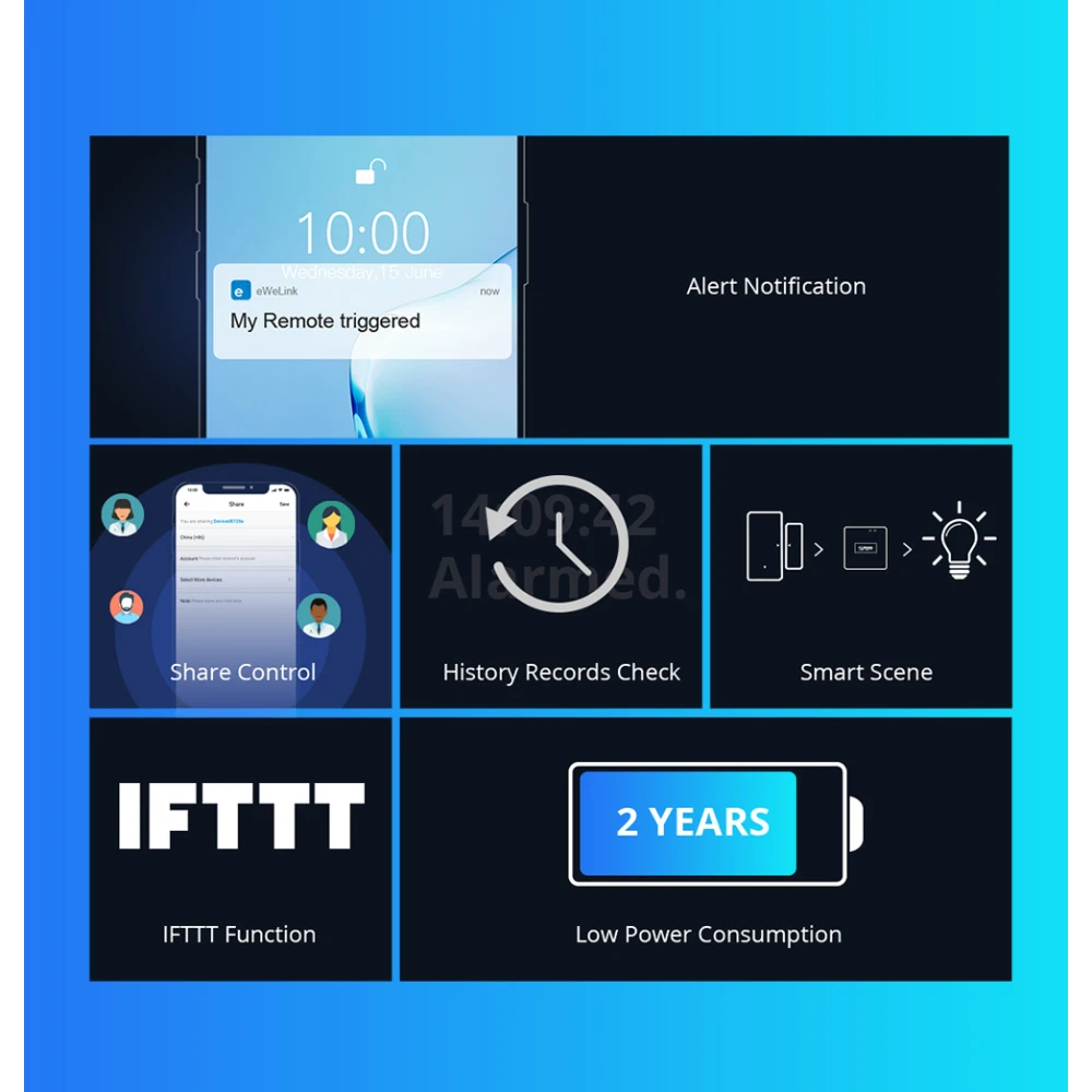 SONOFF DW2 RF vezeték nélküli ajtó-ablak érzékelő otthoni riasztáshoz