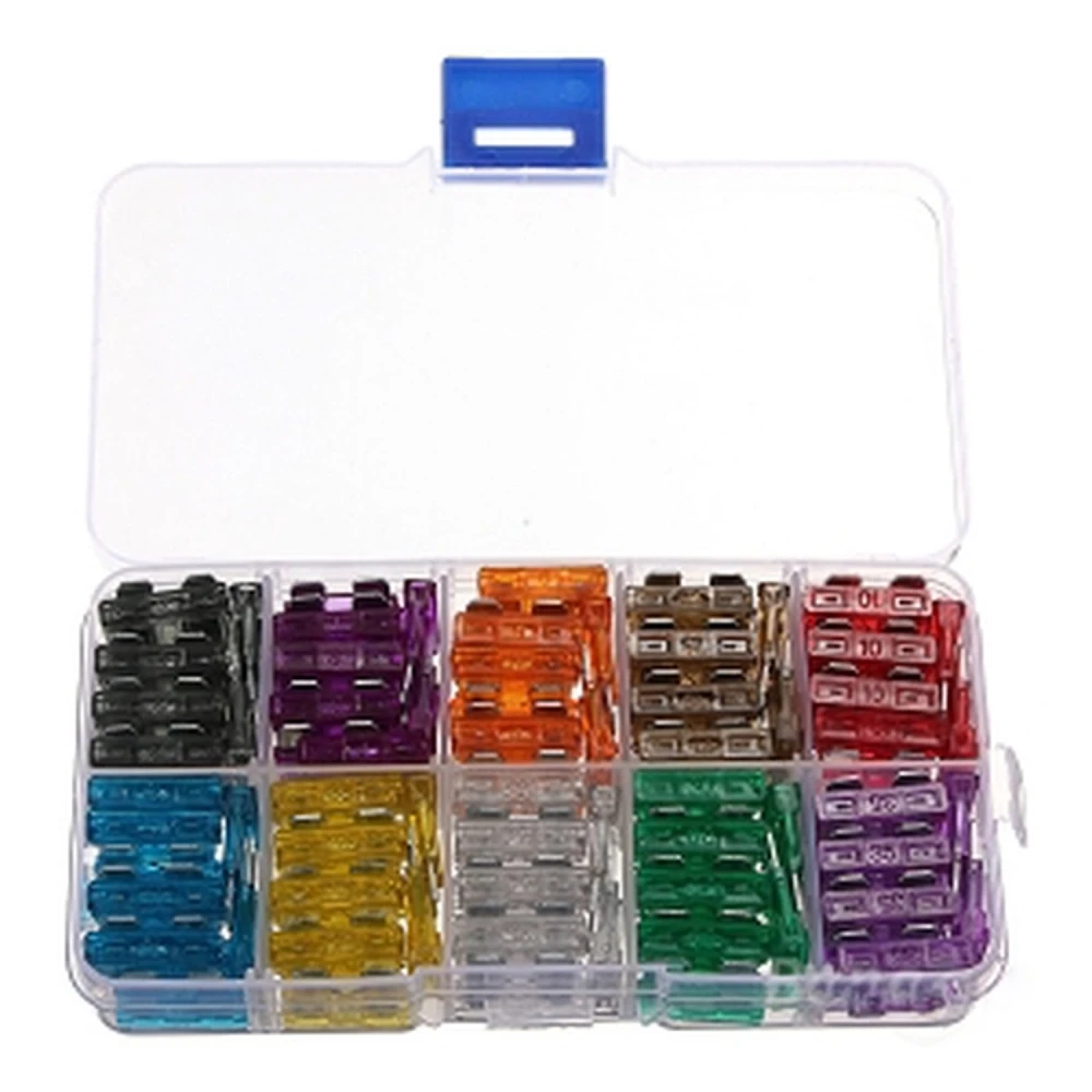 100 db-os autós biztosíték készlet 10 értékben 2A-tól 35A-ig TSX TOOL