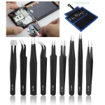 Pinzas de precisión acero inoxidable con recubrimiento antiestático para electrónica y laboratorio