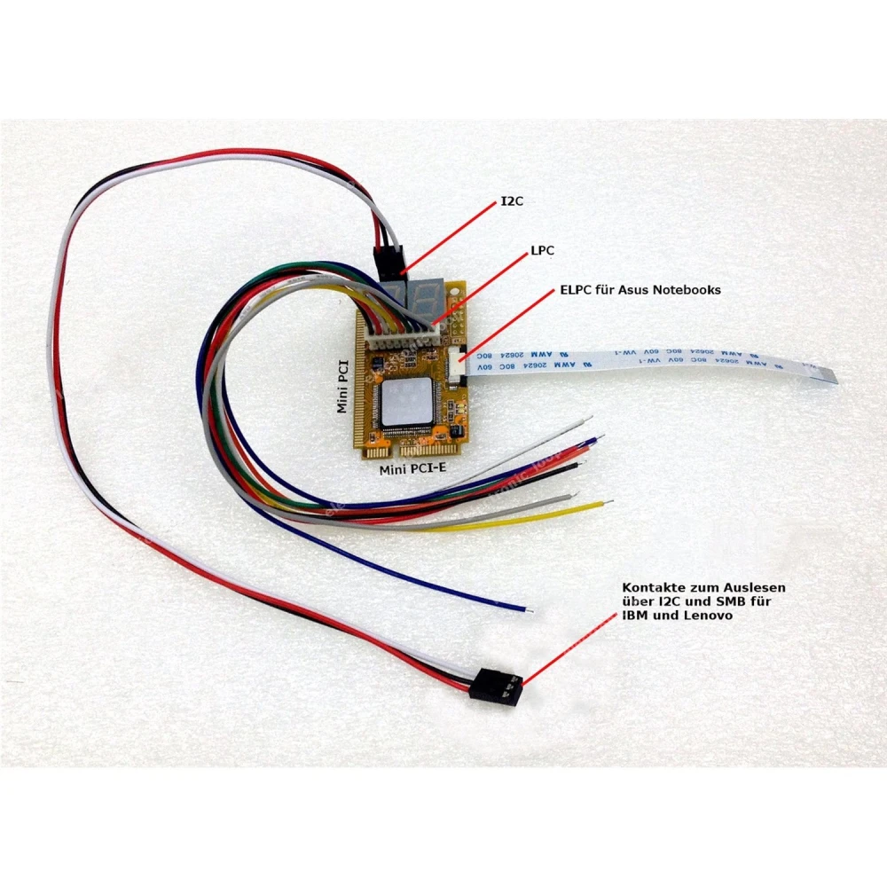 Vista lateral de la tarjeta de diagnóstico PCI para portátiles 5 en 1 minipci/minipcie/lpc/elpc/i2c