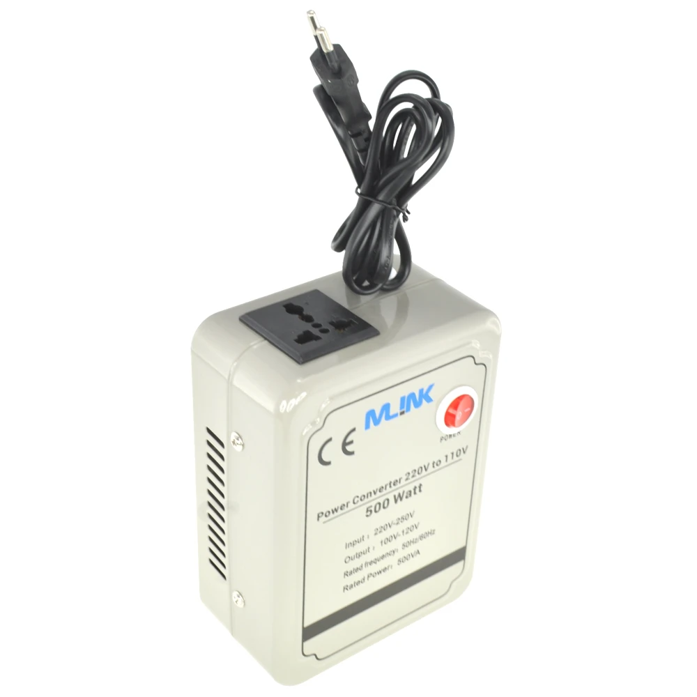 Transformador de corriente 220v a 110v 500w Mlink con enchufe universal