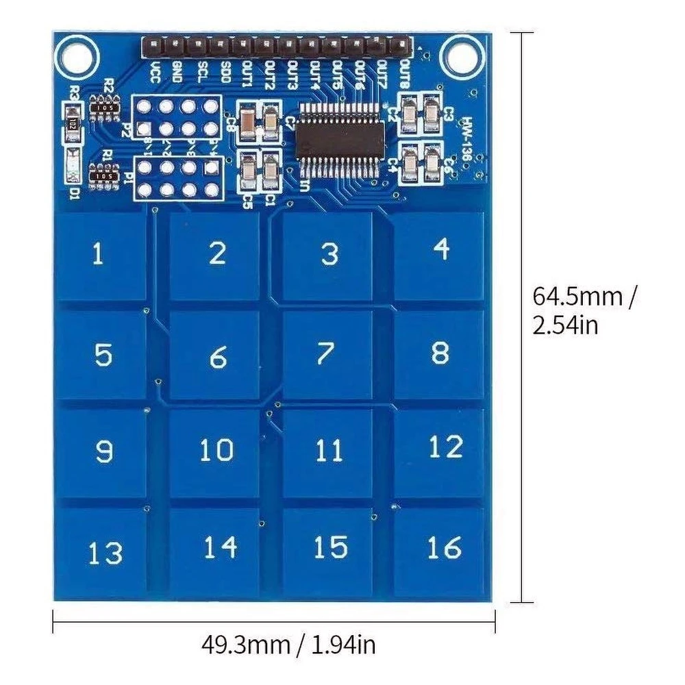 TTP229 16 csatornás kapacitív érintőkapcsoló modul Arduinohoz