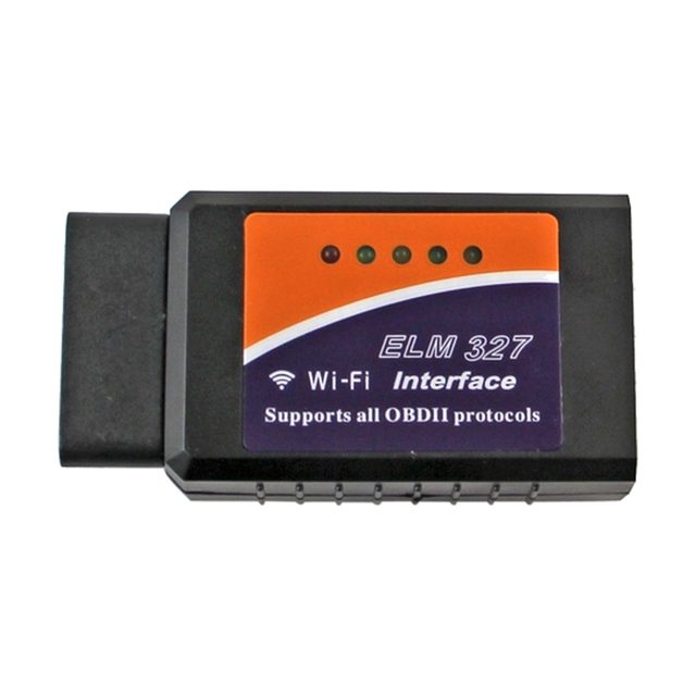 Fekete ELM327 Wi-Fi adapter narancssárga címkével
